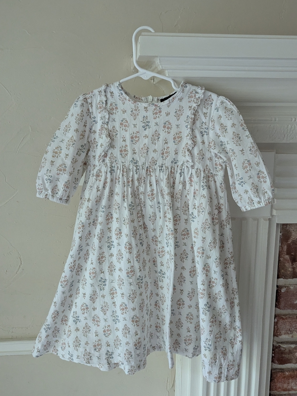 Space Grey‎ | Girls Floral Cotton Dress - Cream with Soft Tan & Sage Flowers
